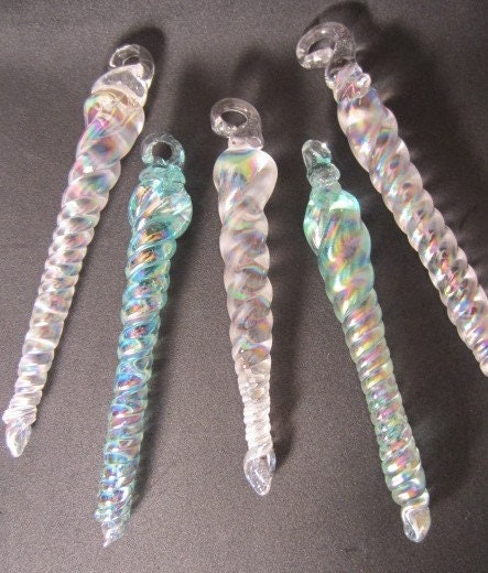 2 Icicles natural shape iridescent finish glass