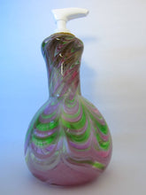 Load image into Gallery viewer, Pink &amp; Green Flower Power pattern hand soap bottle
